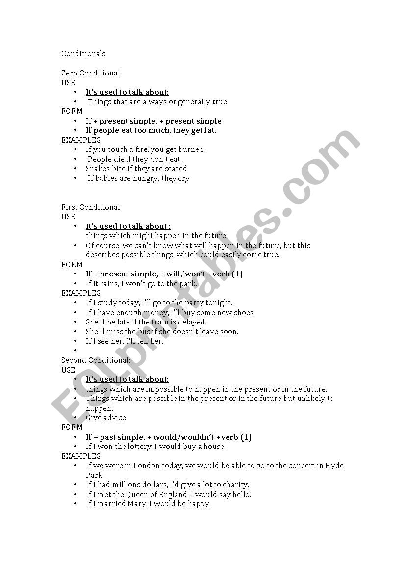 Conditionals worksheet