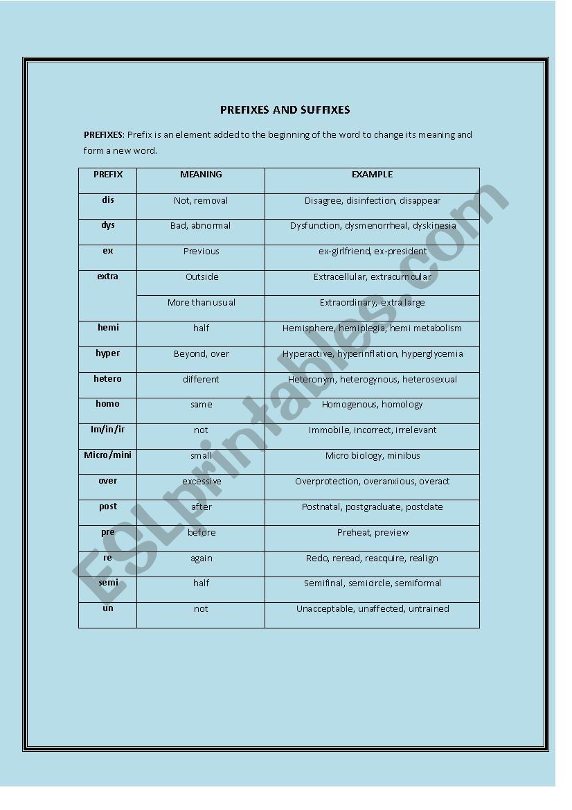 prefixes and suffixes worksheet