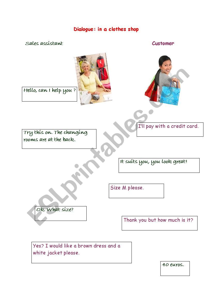 clothes shop worksheet