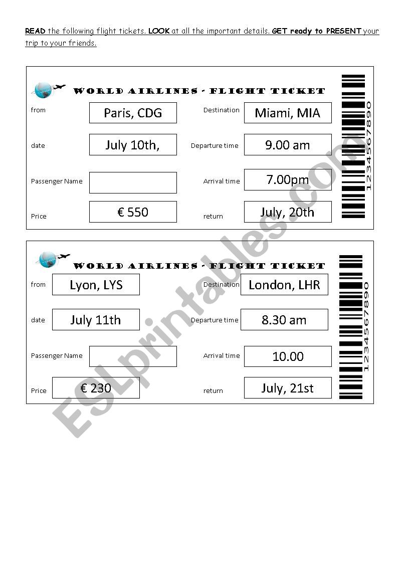 Planning my holidays - Flight tickets