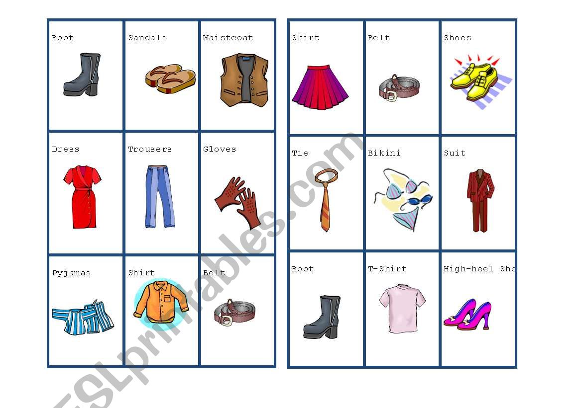 Clothing - Bingo (Part 3) worksheet