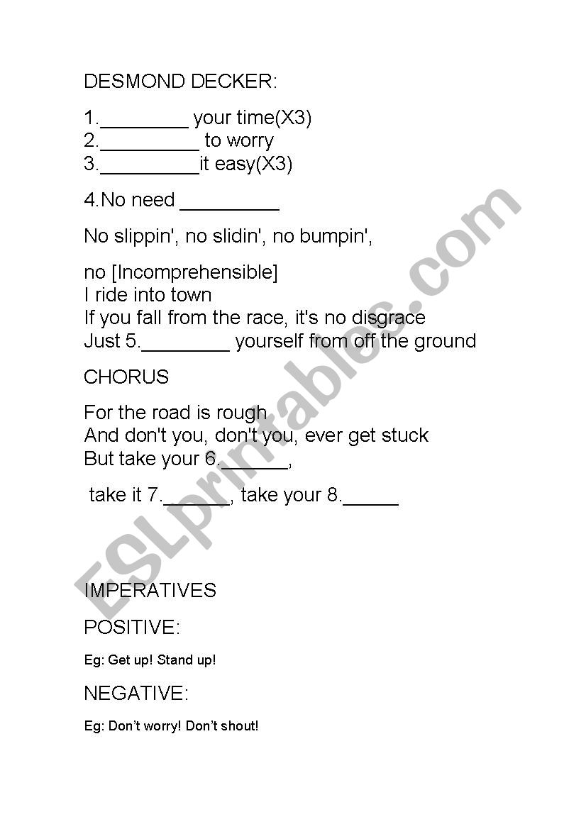 take it easy song worksheet