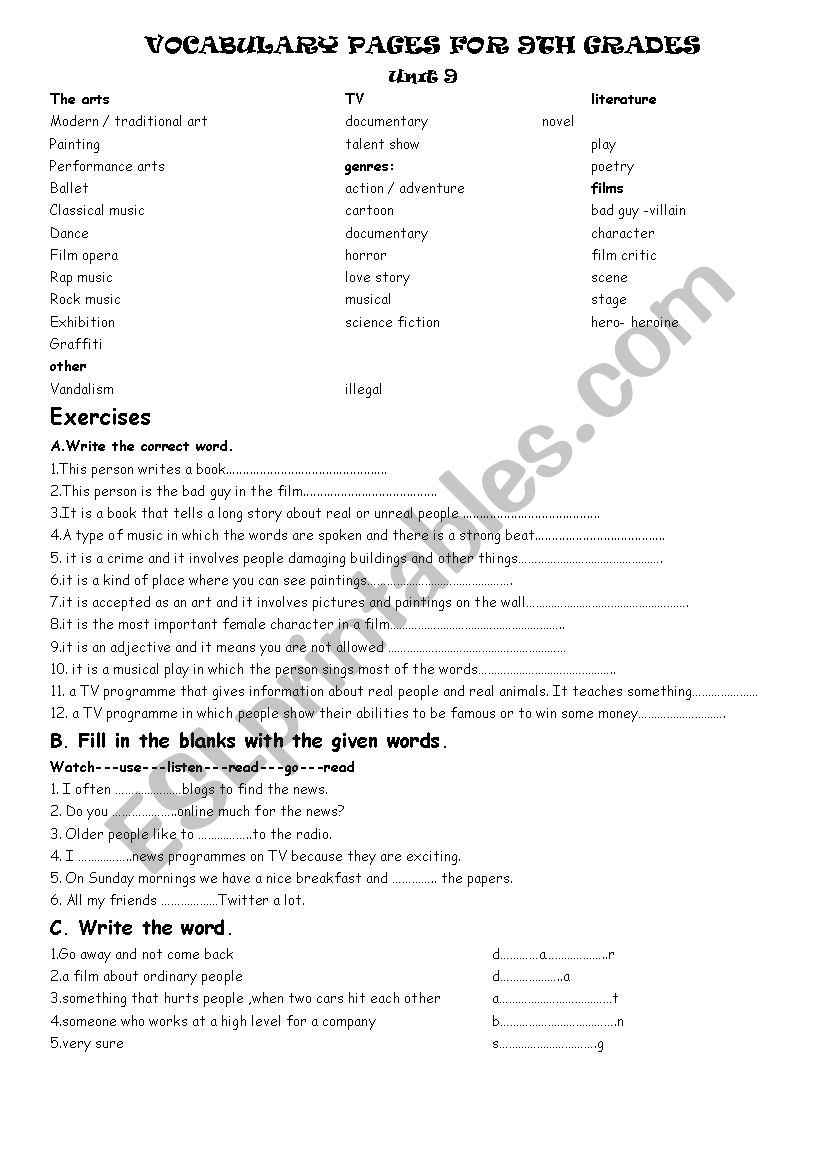 vocabulary revision for 20th grade - ESL worksheet by space Pertaining To 9th Grade Vocabulary Worksheet