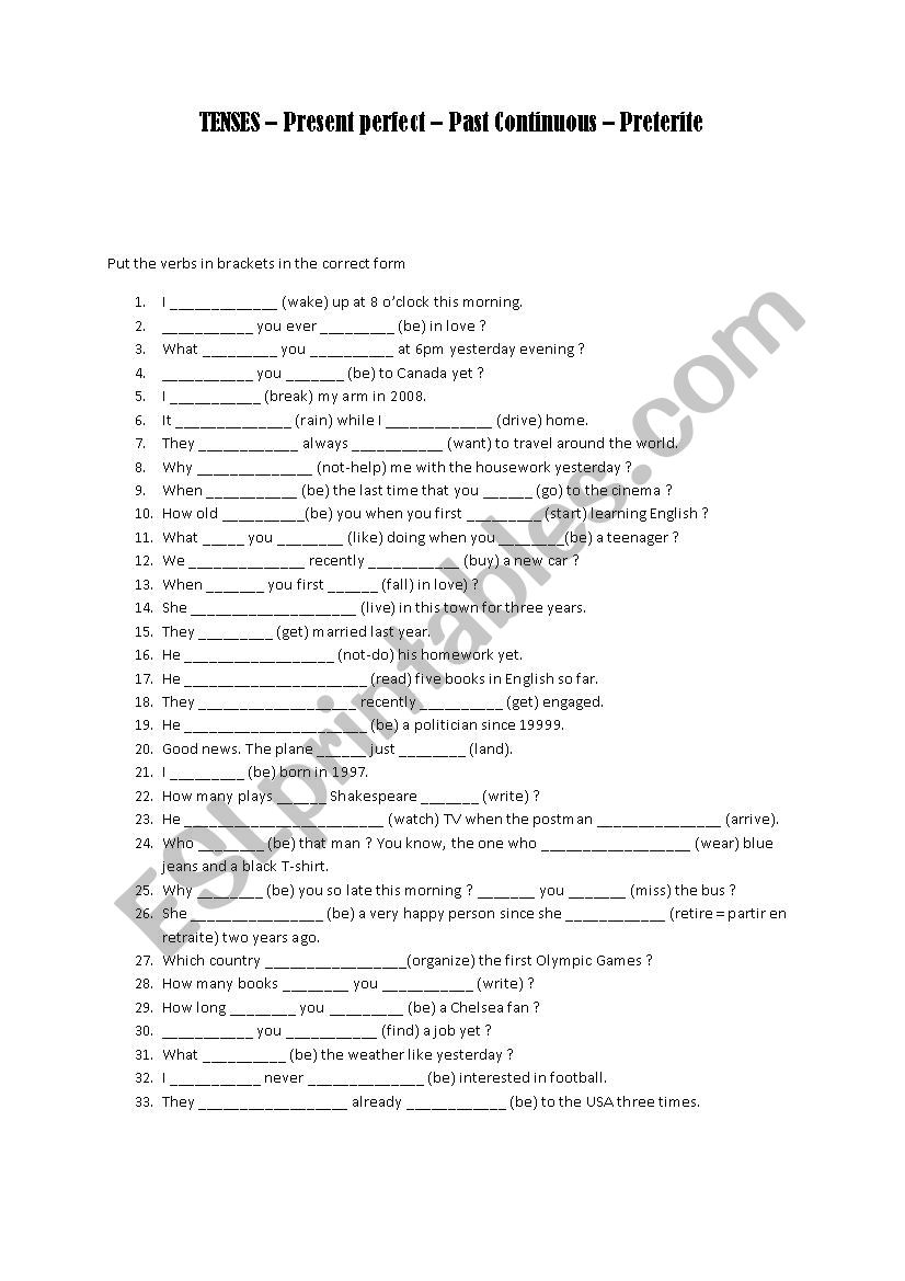 TENSES REVIEW worksheet