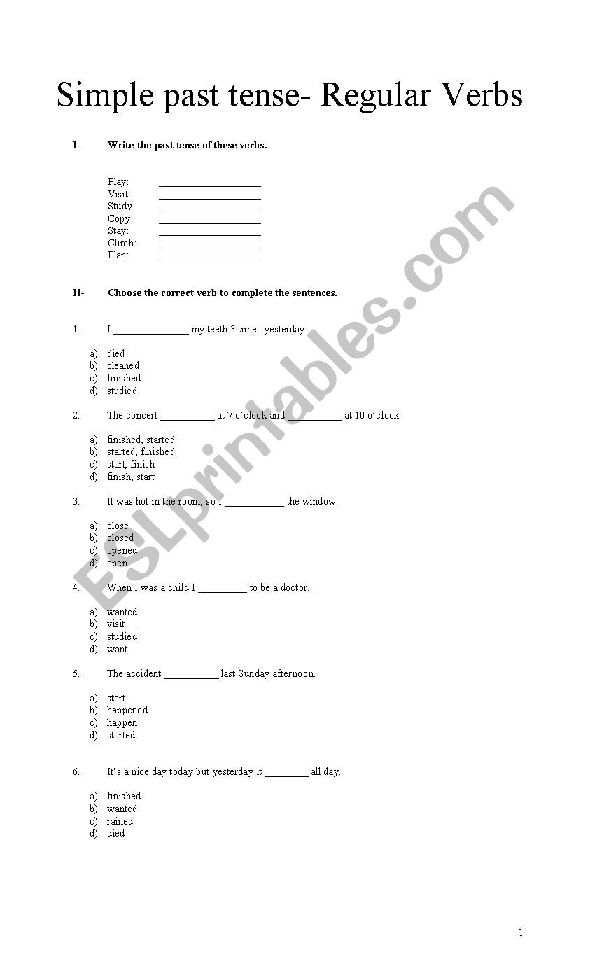 Simple past activities worksheet