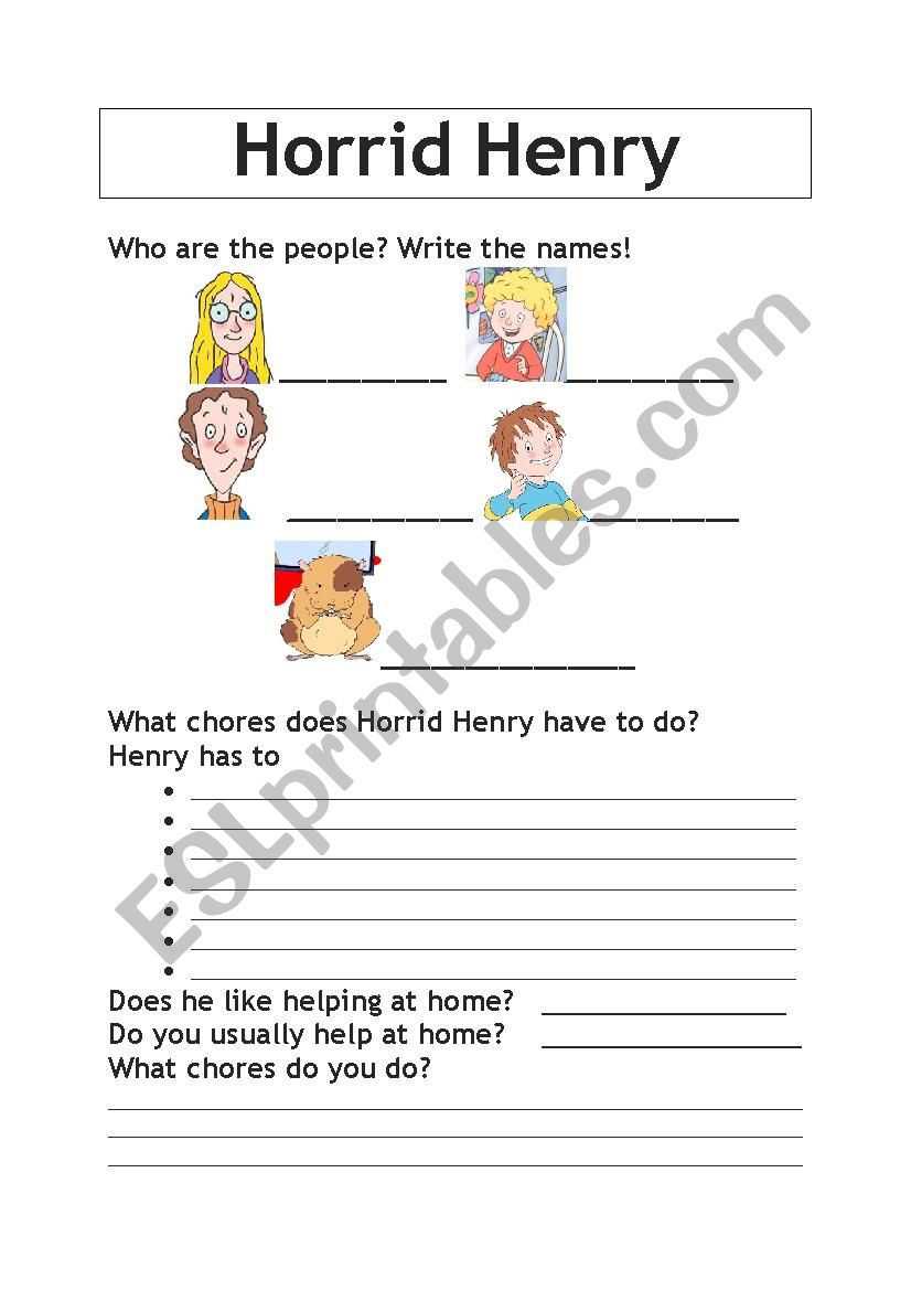 Horrid Henry chores worksheet