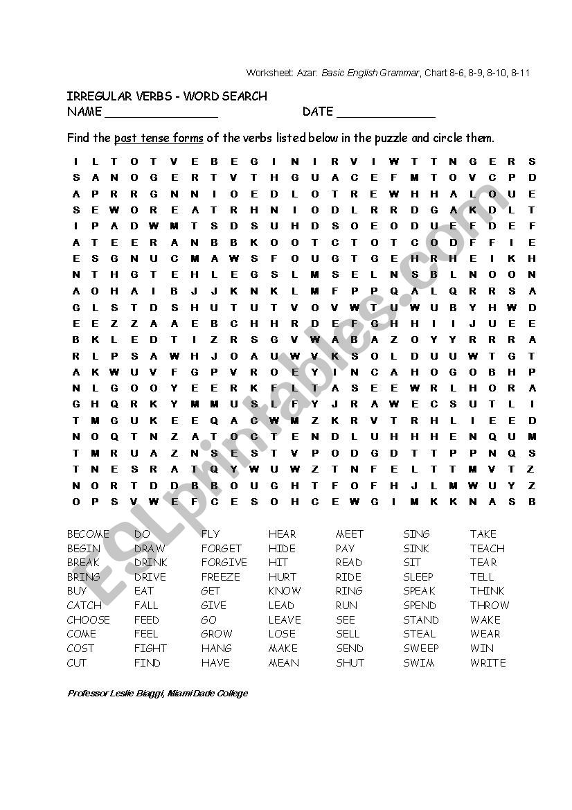 irregular verbs worksheet