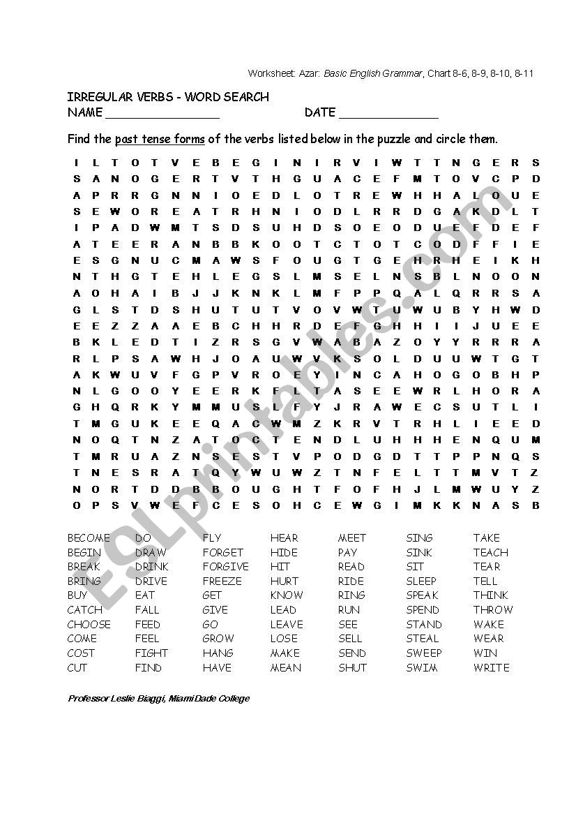 irregular verbs worksheet