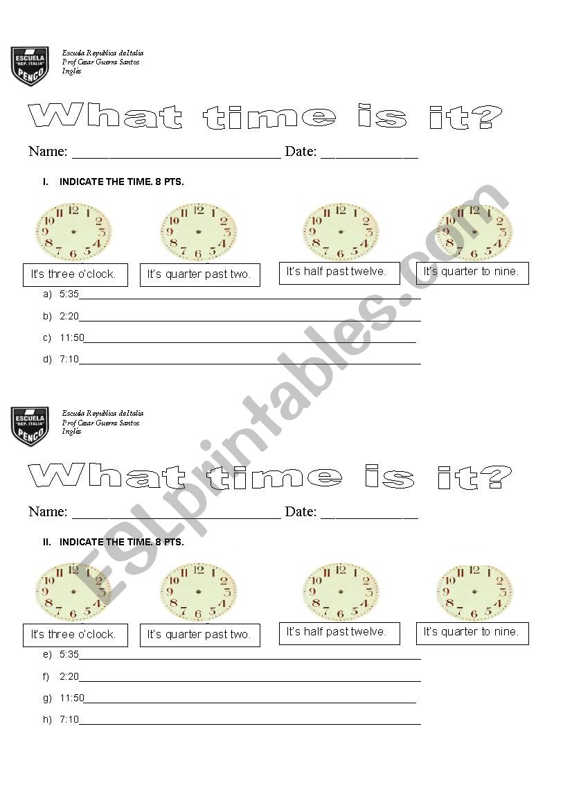 The Time worksheet
