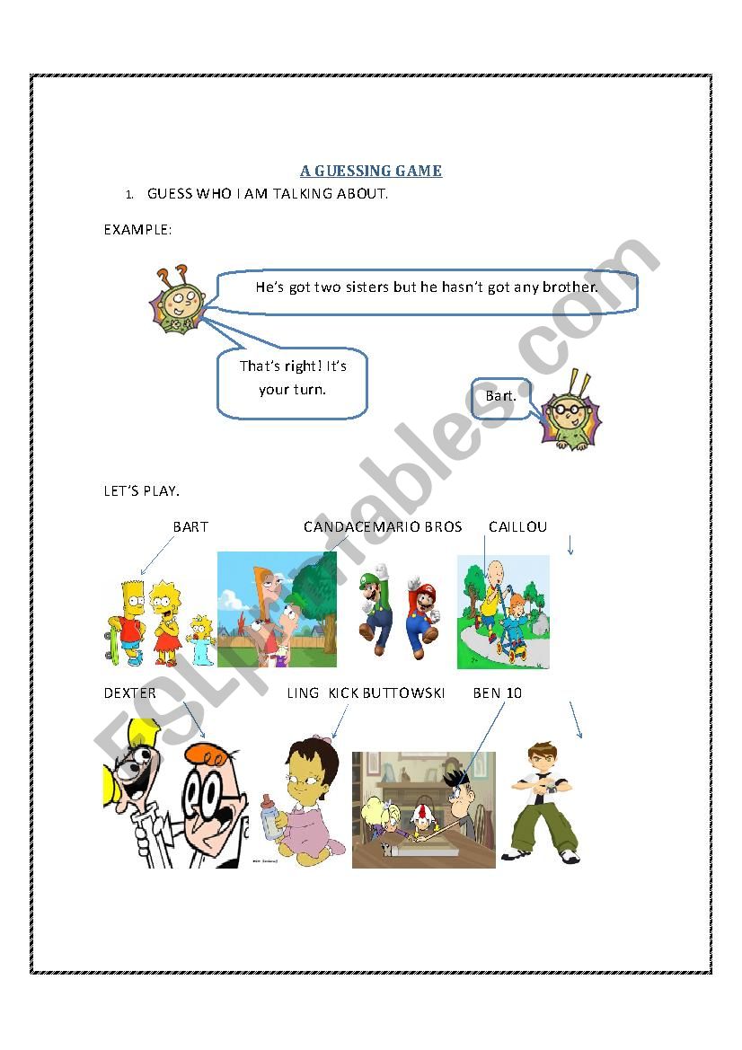 A GUESSING GAME worksheet