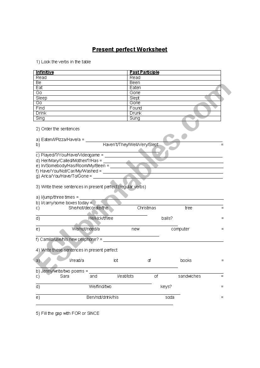 Present perfect worksheet worksheet