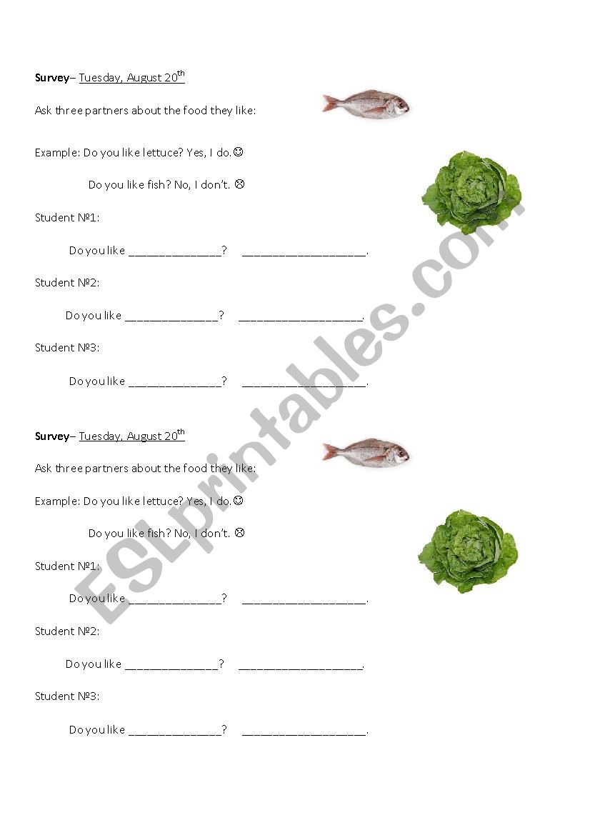 Food Survey: Do you like...?  worksheet