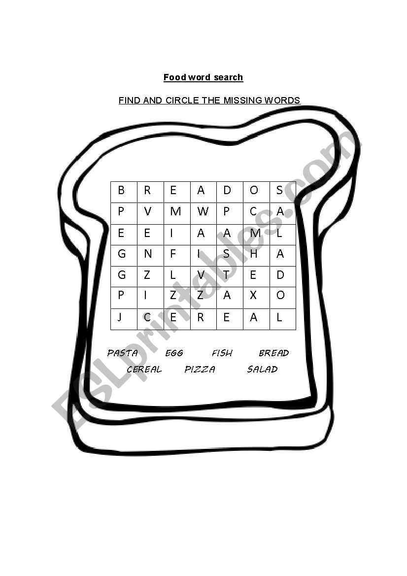 Food word search worksheet