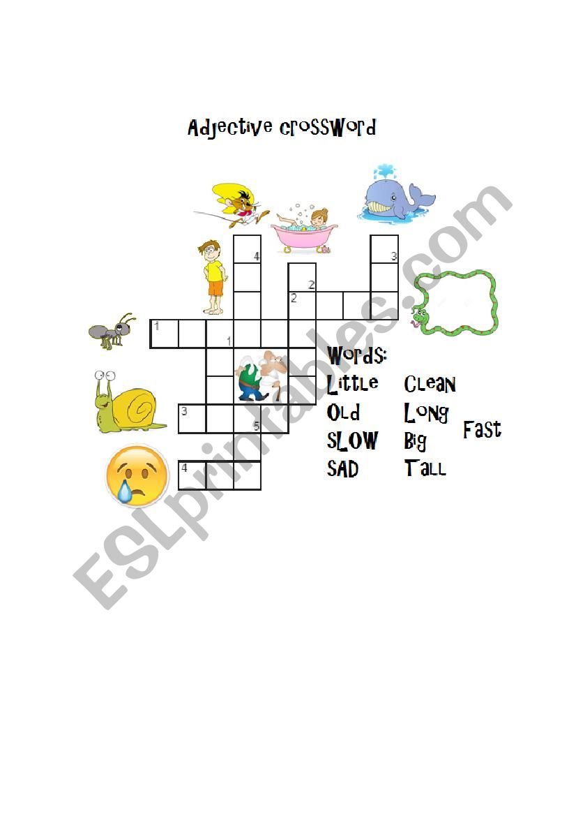 Adjective crossword worksheet