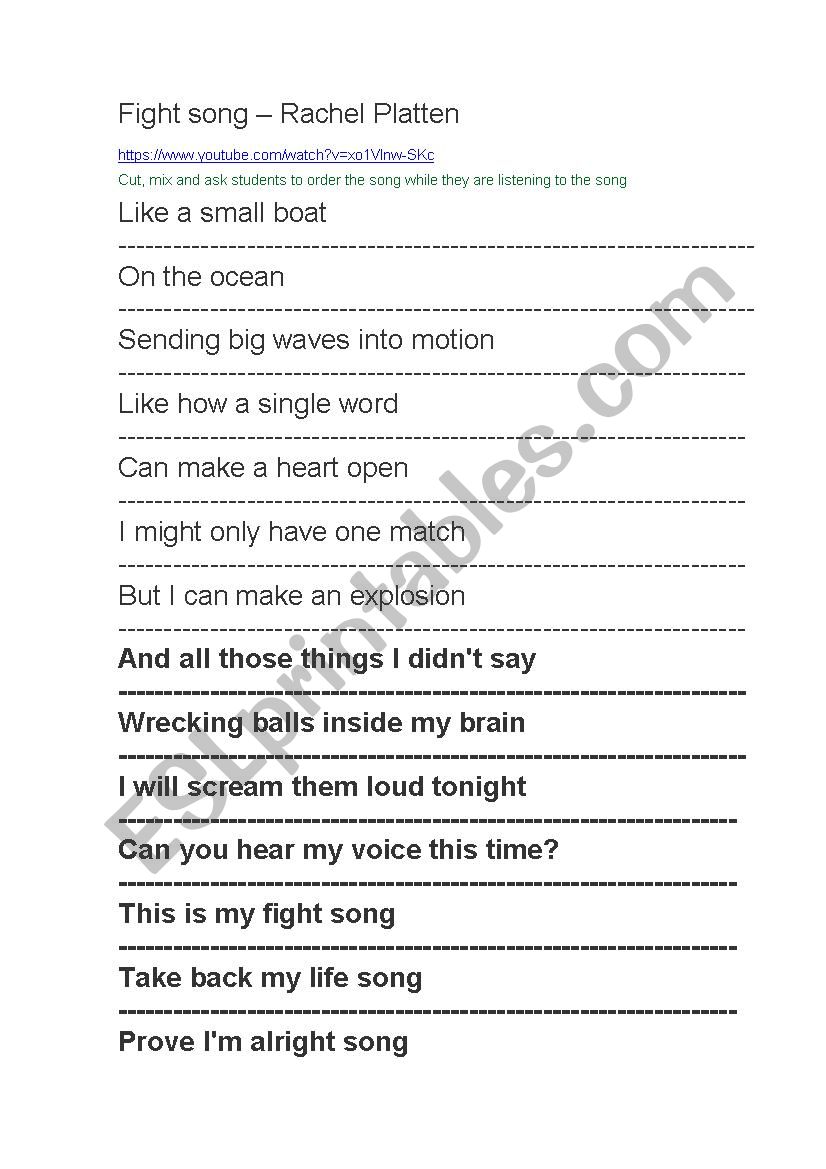 Fight Song worksheet