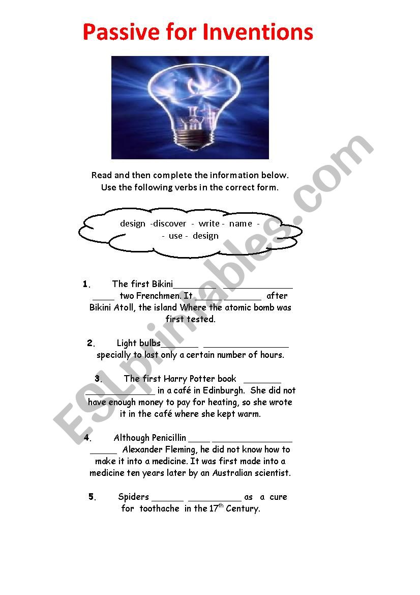 Passive for Inventions worksheet