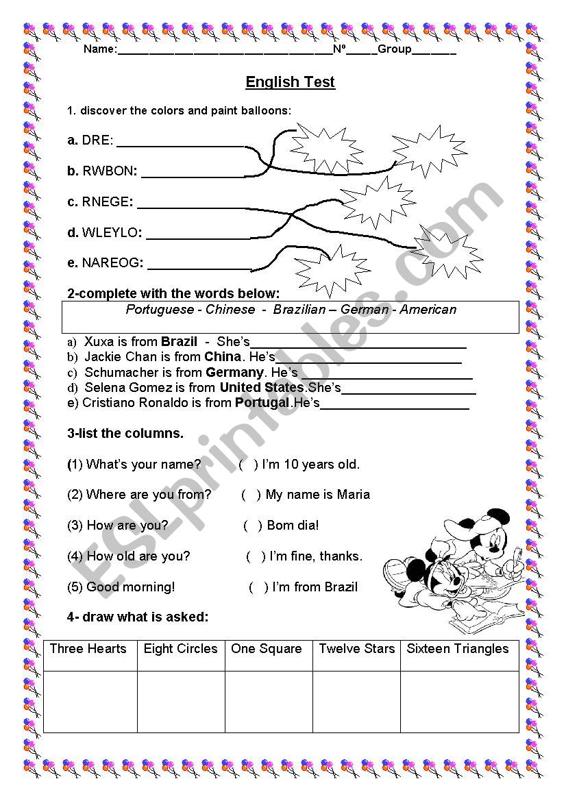 English Test worksheet
