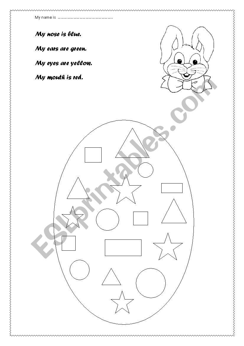 Easter, colours and shapes worksheet