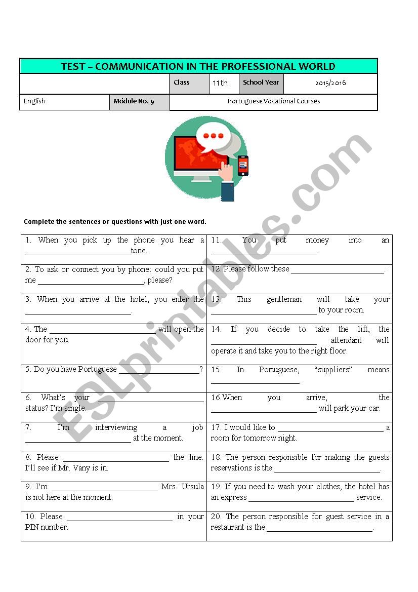 test - module 9 - communication in the professional world