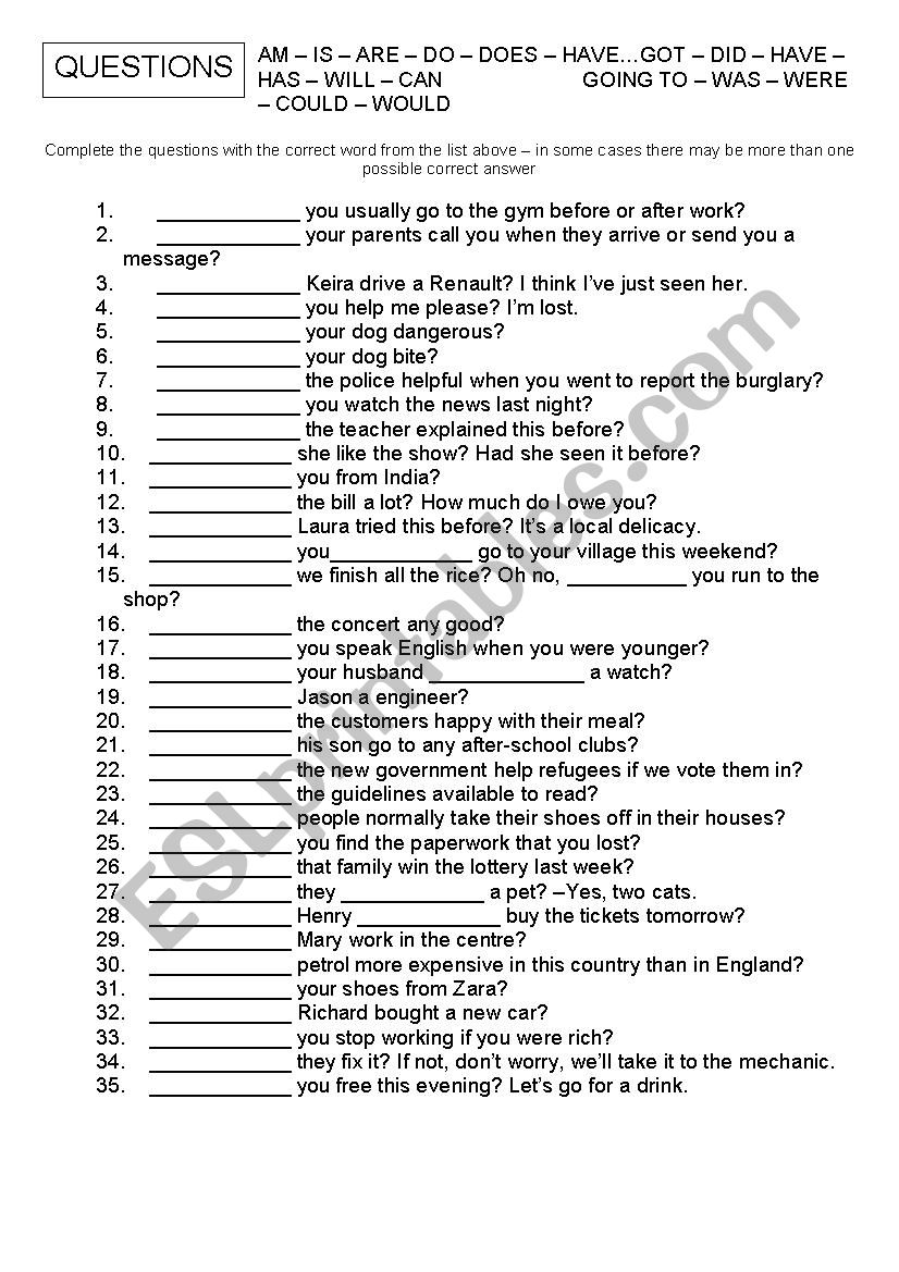 Question Practice worksheet