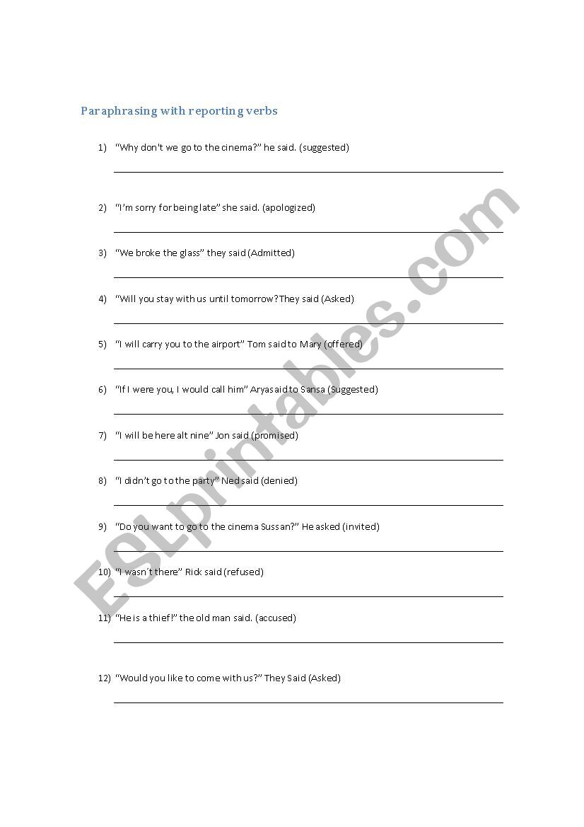 Parafrasing with reporting verbs