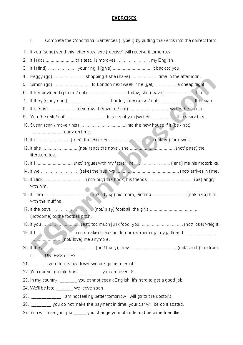 exercises-first conditional worksheet