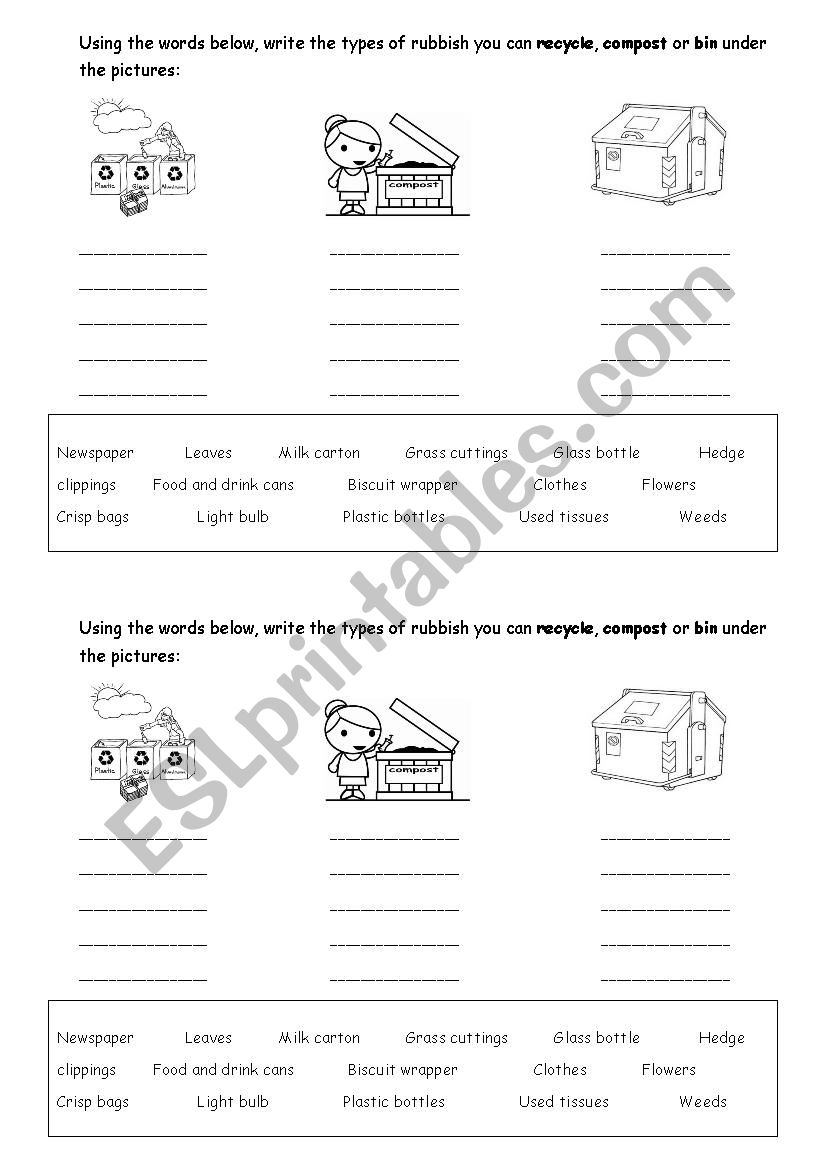 recycling exercise worksheet