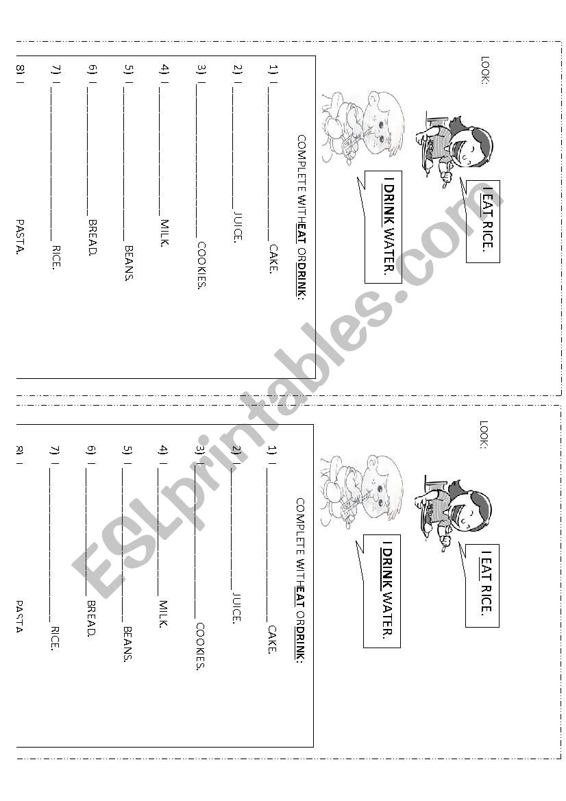 Verbs eat and drink. worksheet