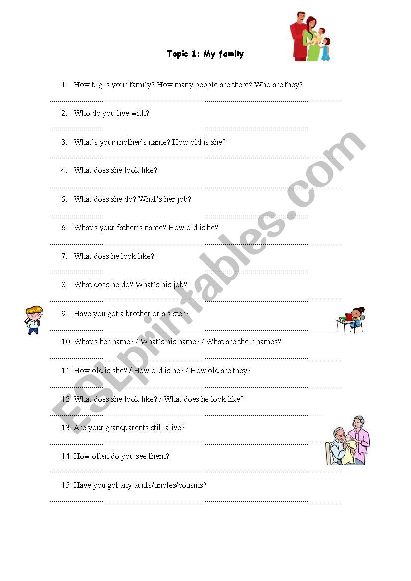 Topic 1 - My family worksheet