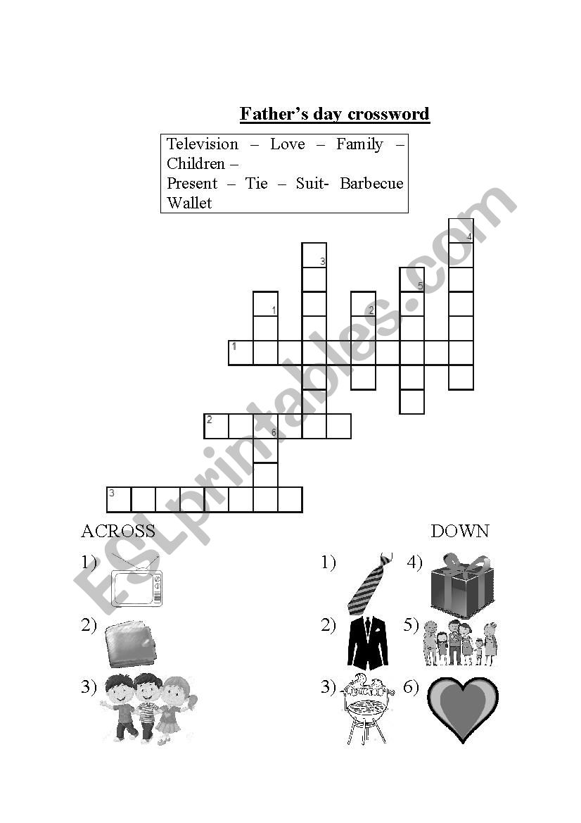 Fathers day crossword worksheet