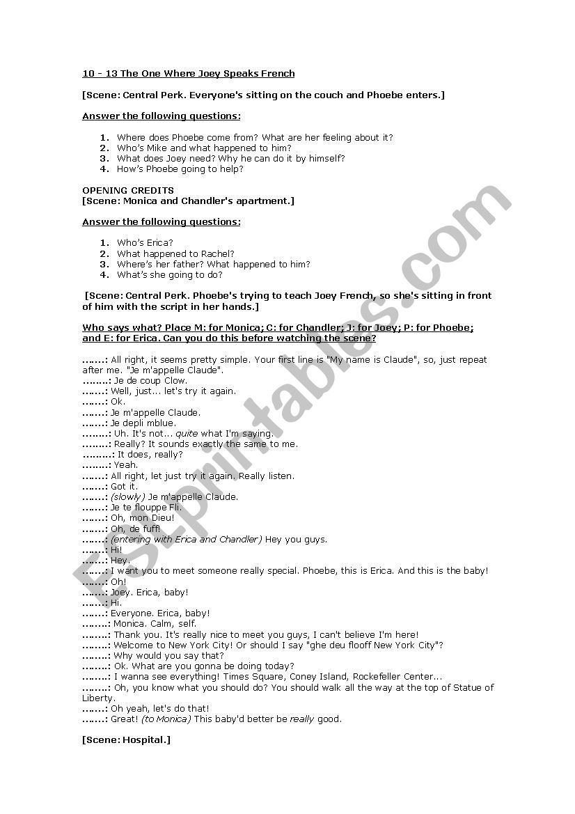 Friends worksheet