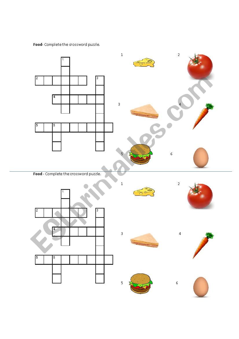 Food crossword worksheet
