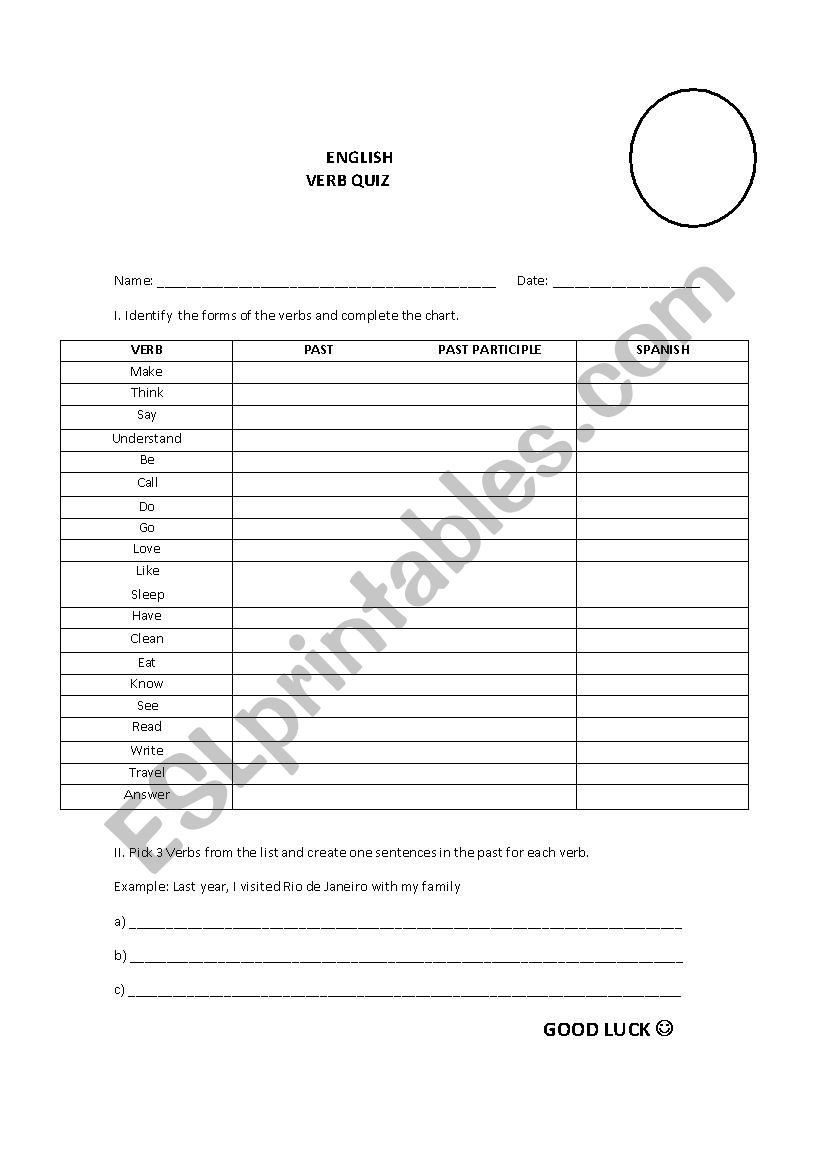 Verbs worksheet