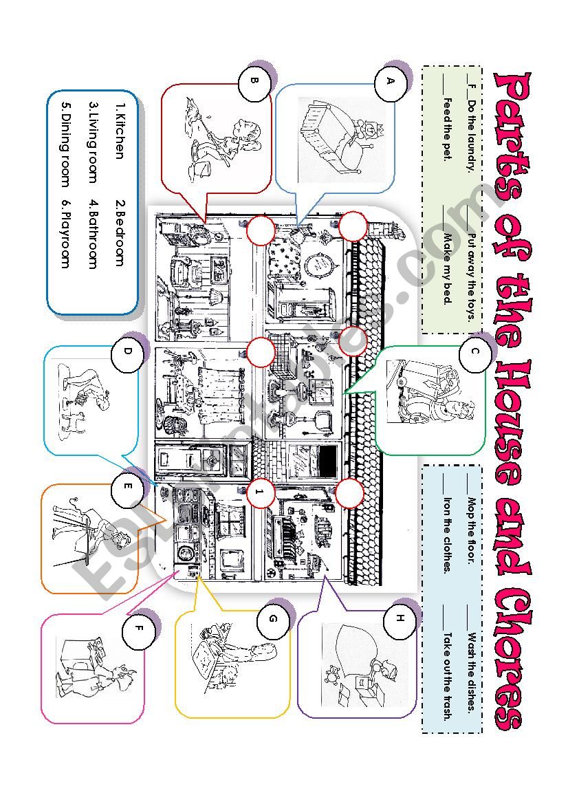 PARTS OF THE HOUSE & CHORES worksheet