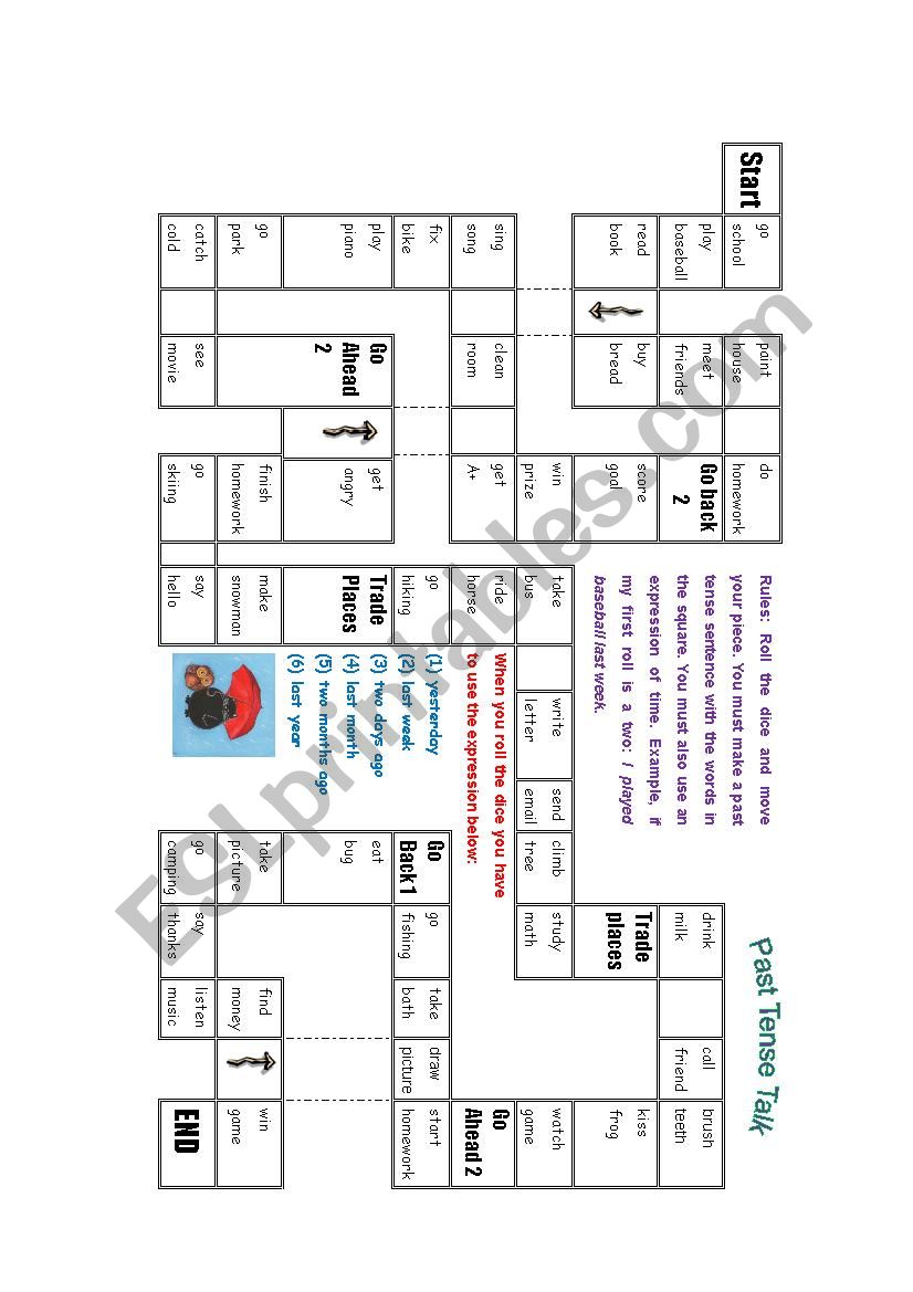 past rense -board game worksheet