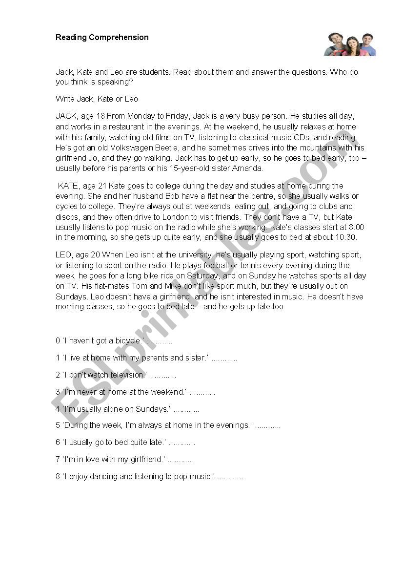 Reading Comprehension worksheet