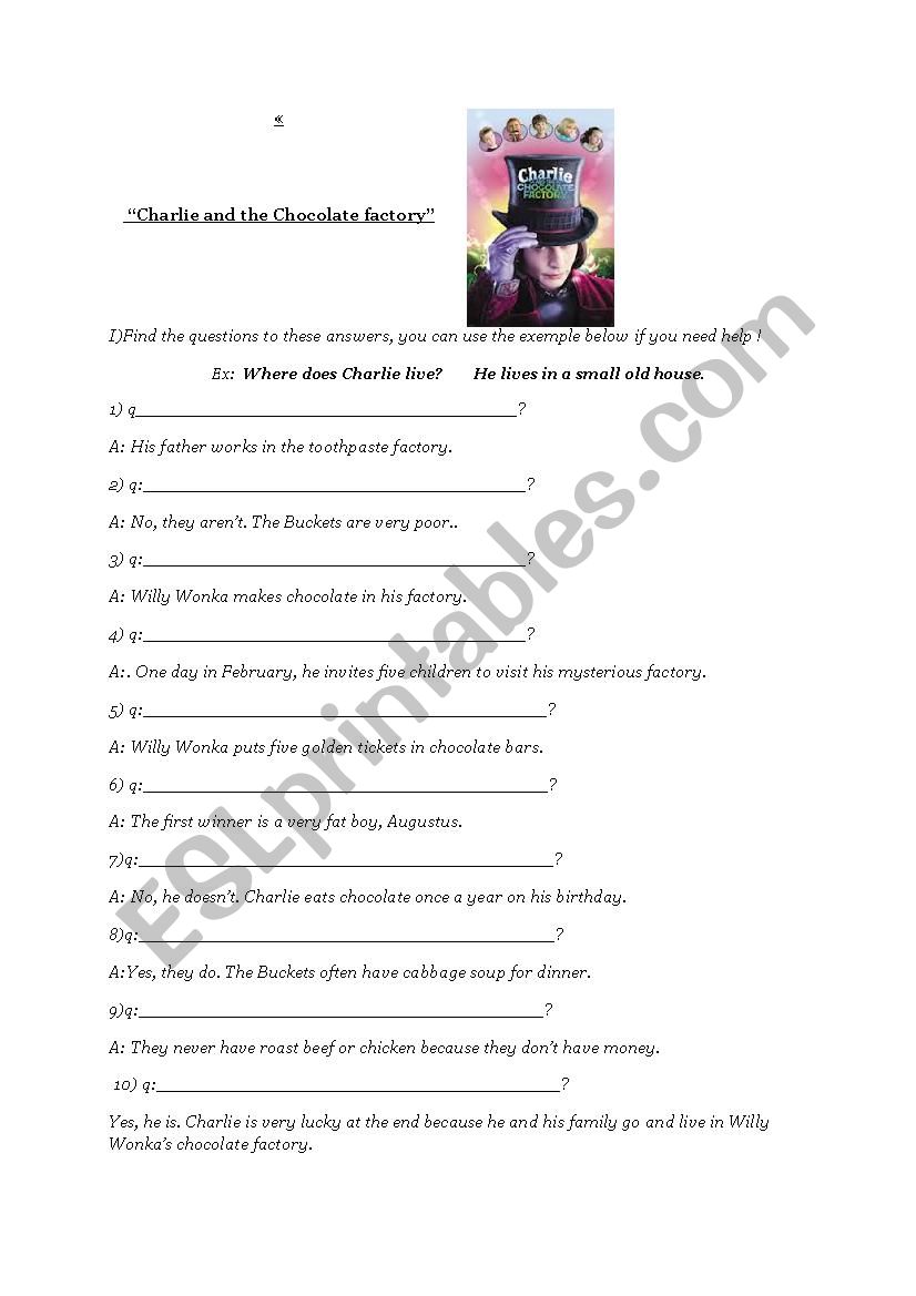 Charlie and the Chocolate Factory worksheet