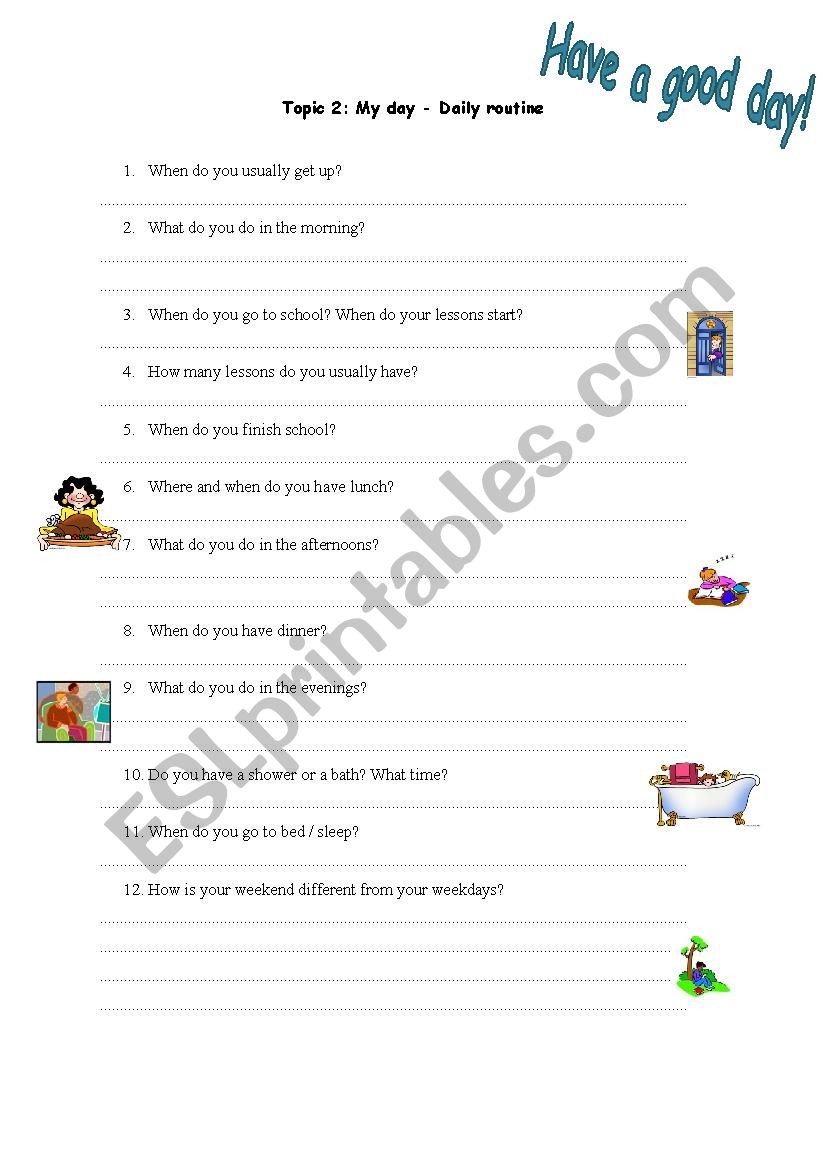 Topic 2 - My day worksheet