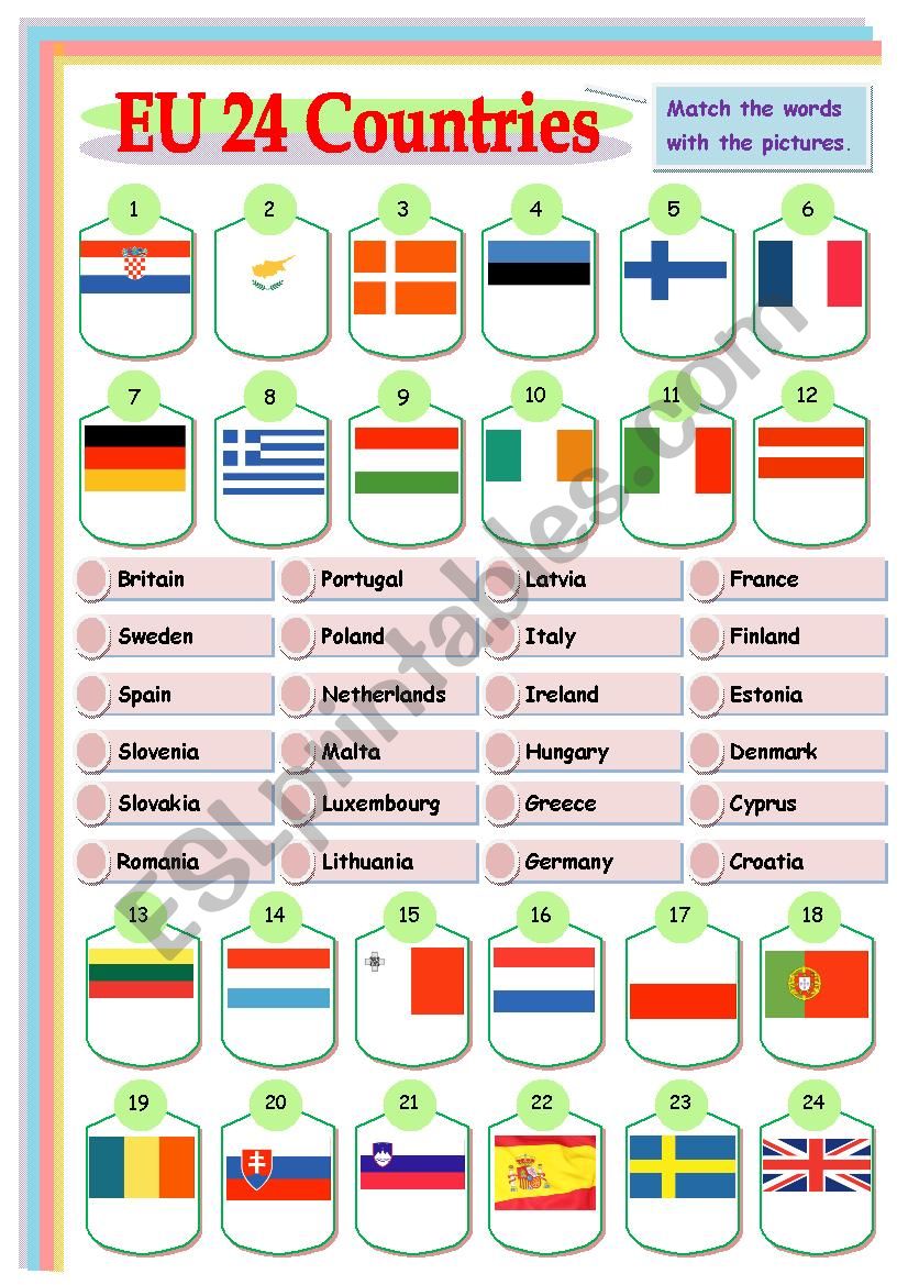 The European Union 24 Members worksheet