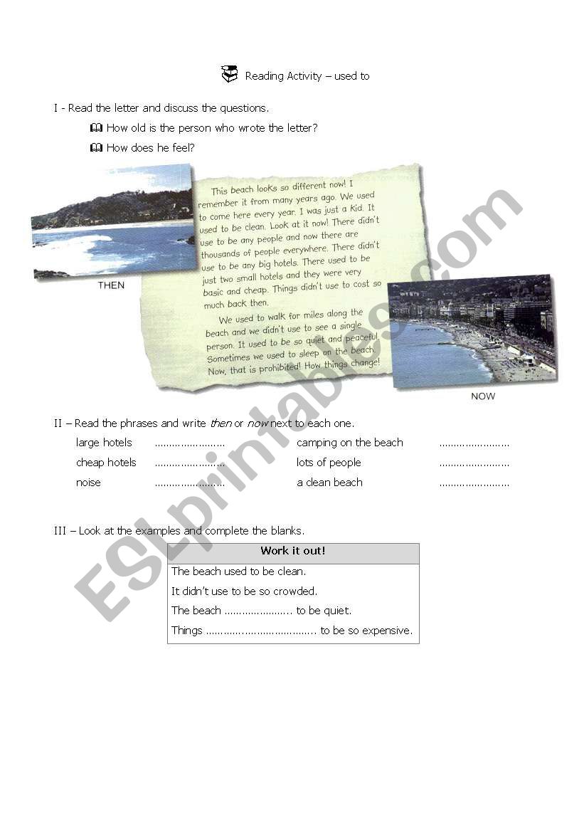 Reading Activity  Used to worksheet
