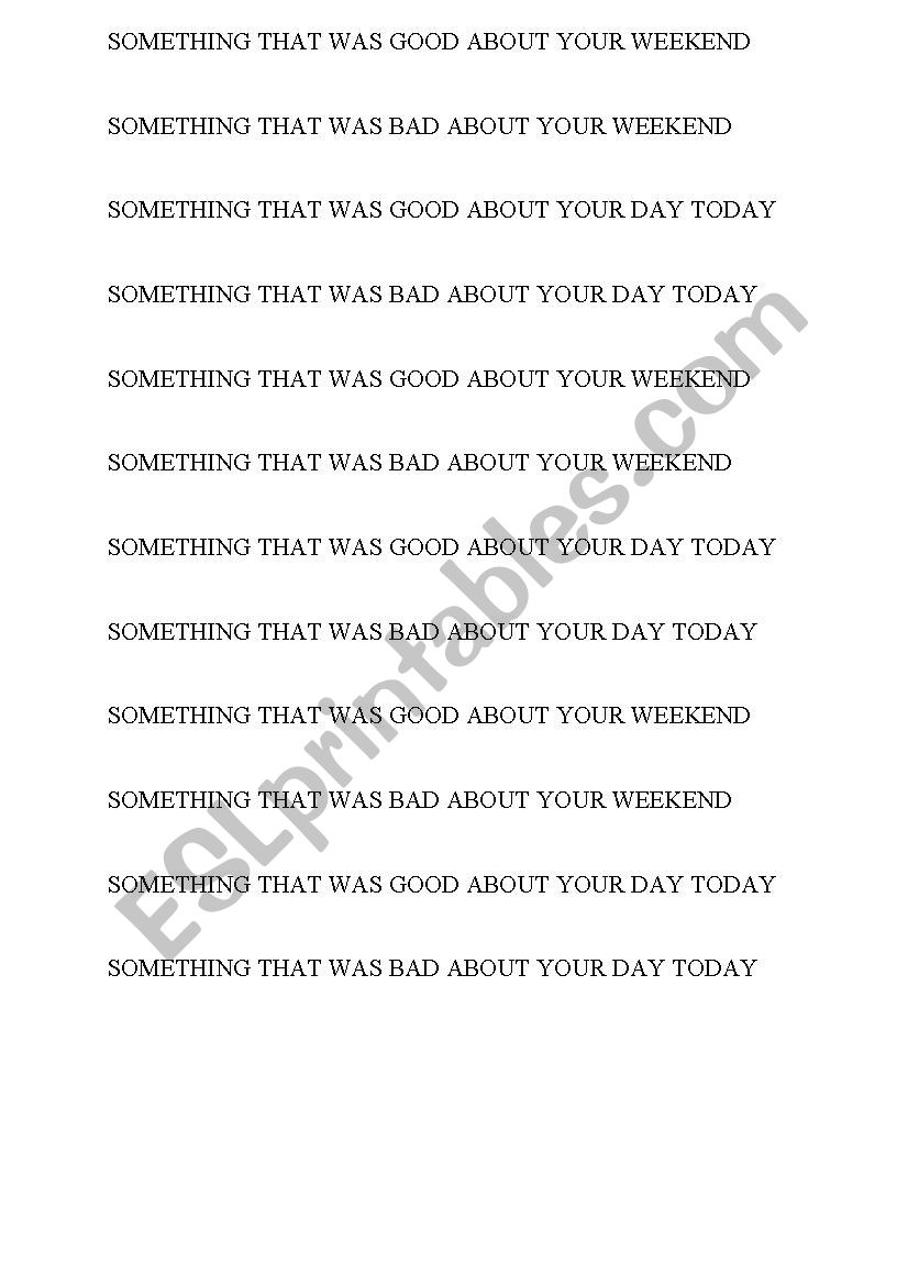 Warmers-Good about/Bad About  worksheet