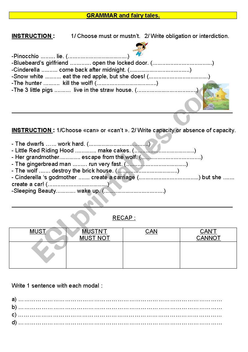  modals and fairy tales worksheet