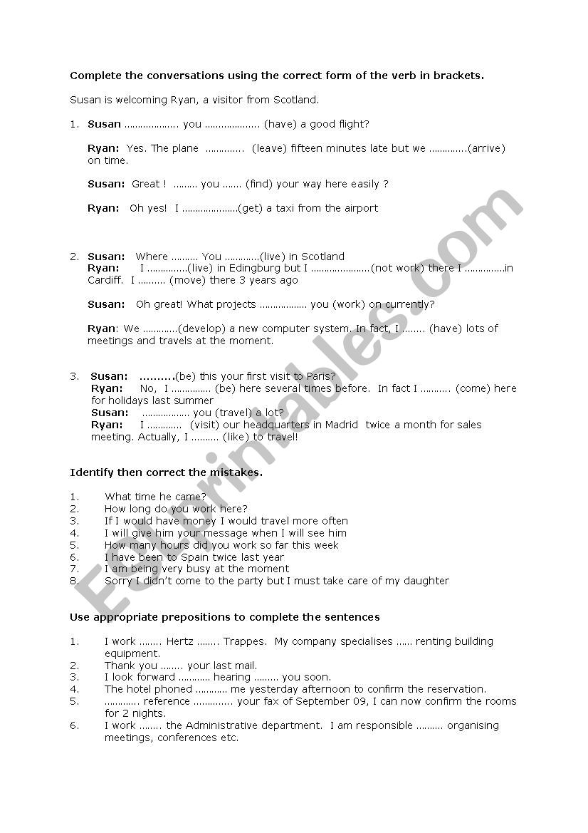 verb in brackets worksheet