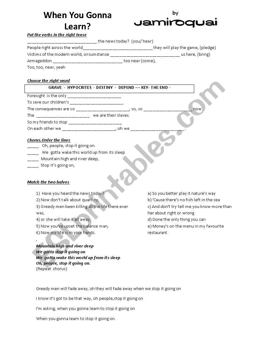 When You Gonna Learn? worksheet