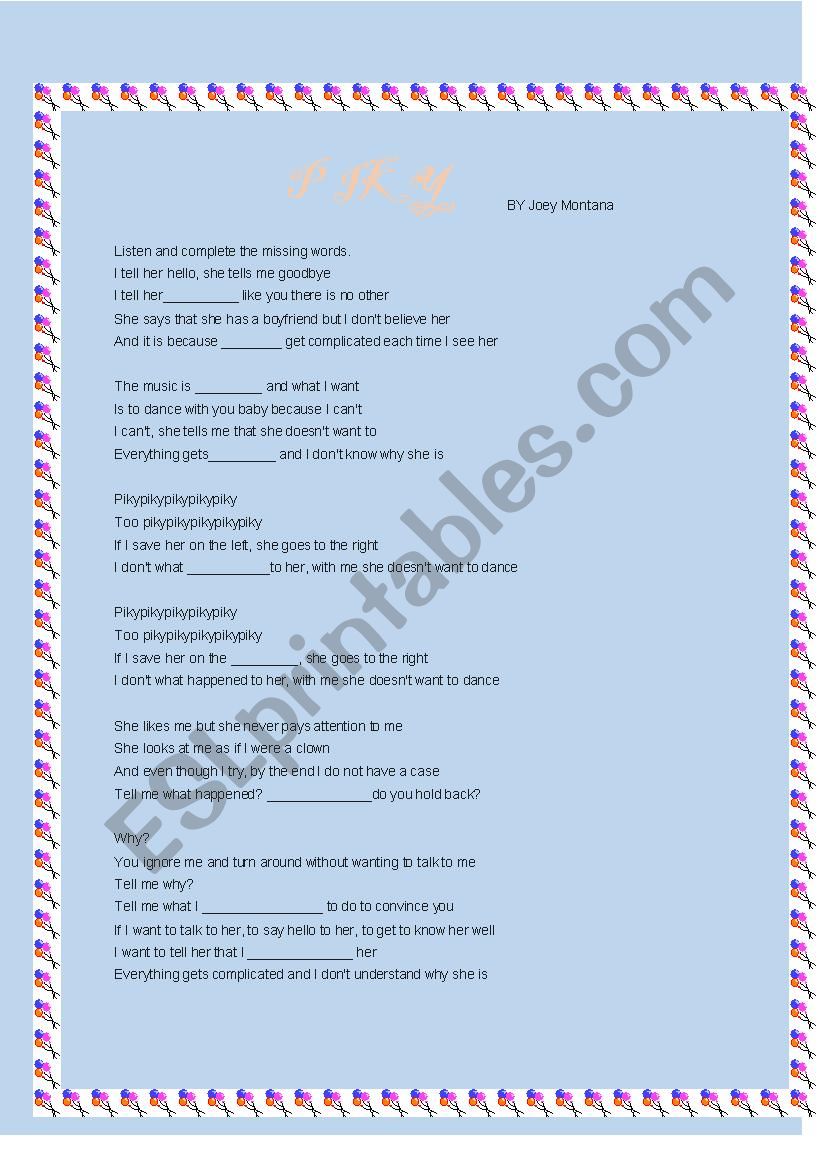 Piky worksheet