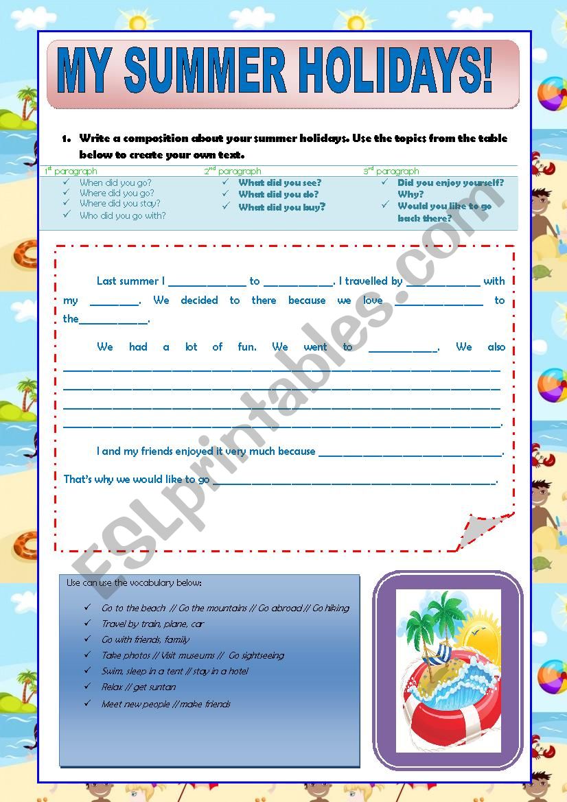 MY SUMMER HOLIDAYS! worksheet