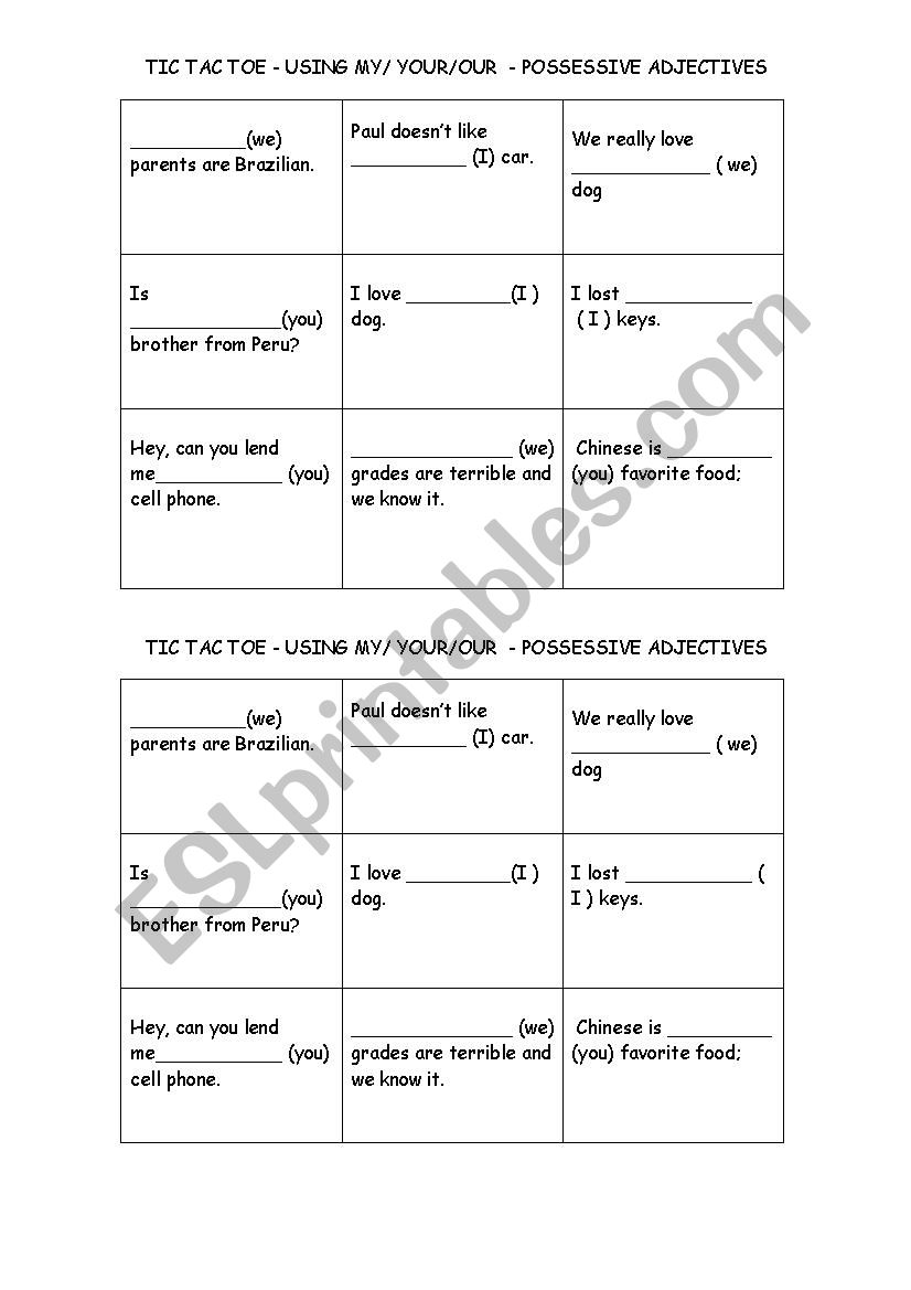 TIC TAC TOE worksheet