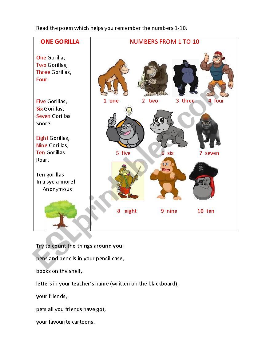 ONE GORILLA worksheet