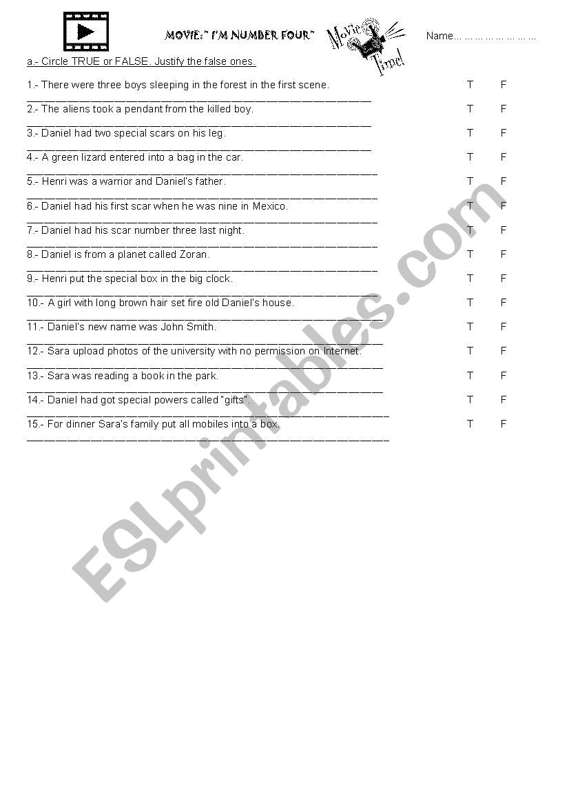 Im Number Four Film worksheet