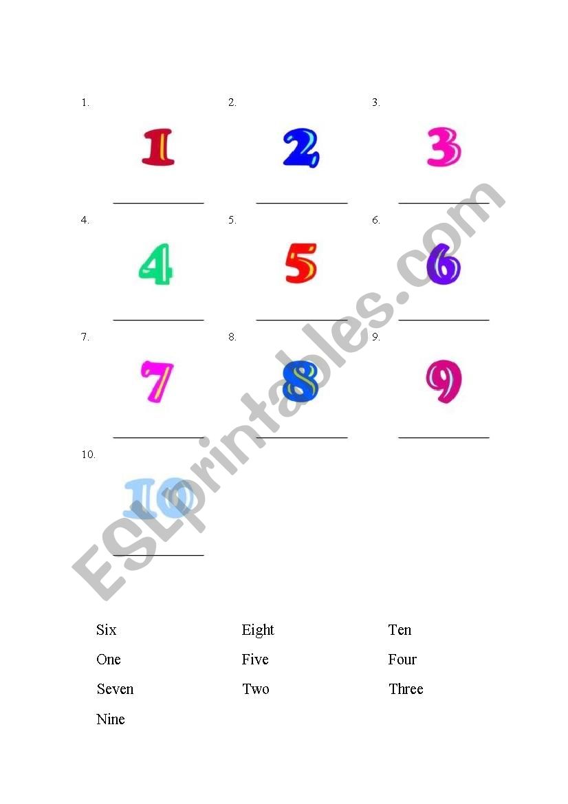 Numbers 1-10 worksheet